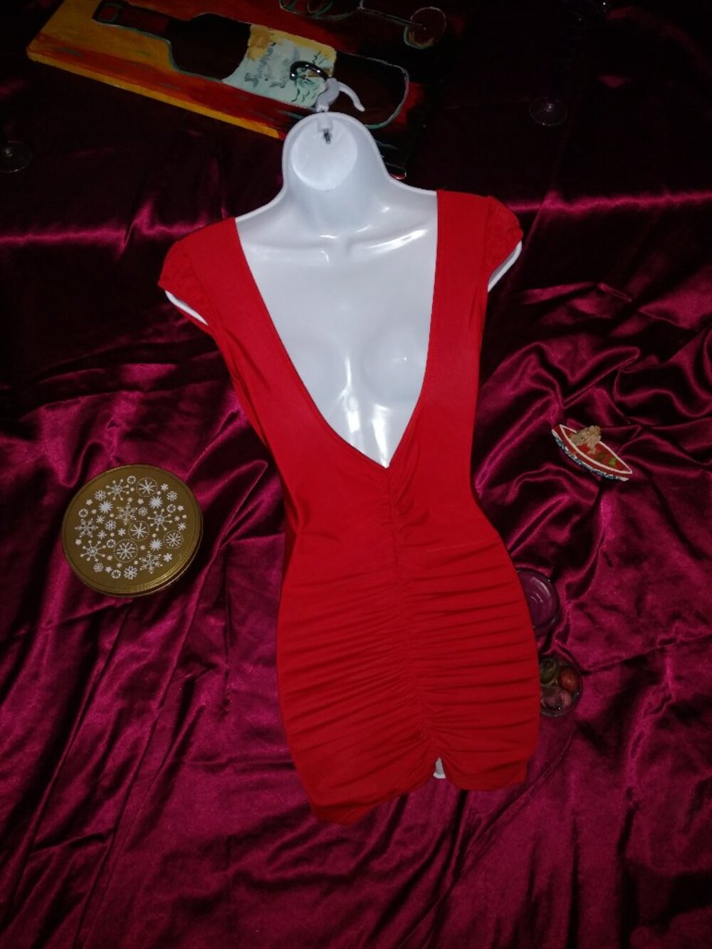 Red Bodycon Ruched Minidress Small/Medium/Large - Picture 3 of 6